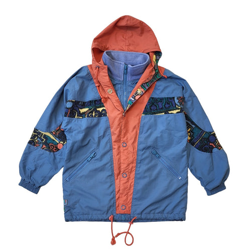 90s Vintage Blue & Orange Zip & Snap Hooded Jacket Women's Size 18