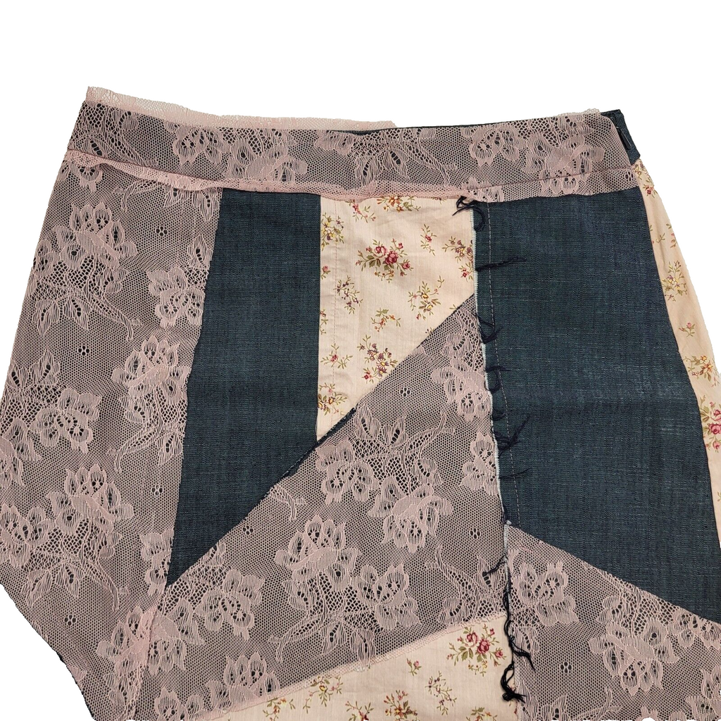 Oasis Vintage 90's Blue & Pink Floral Asymmetrical Denim Skirt Womens UK 10 W28