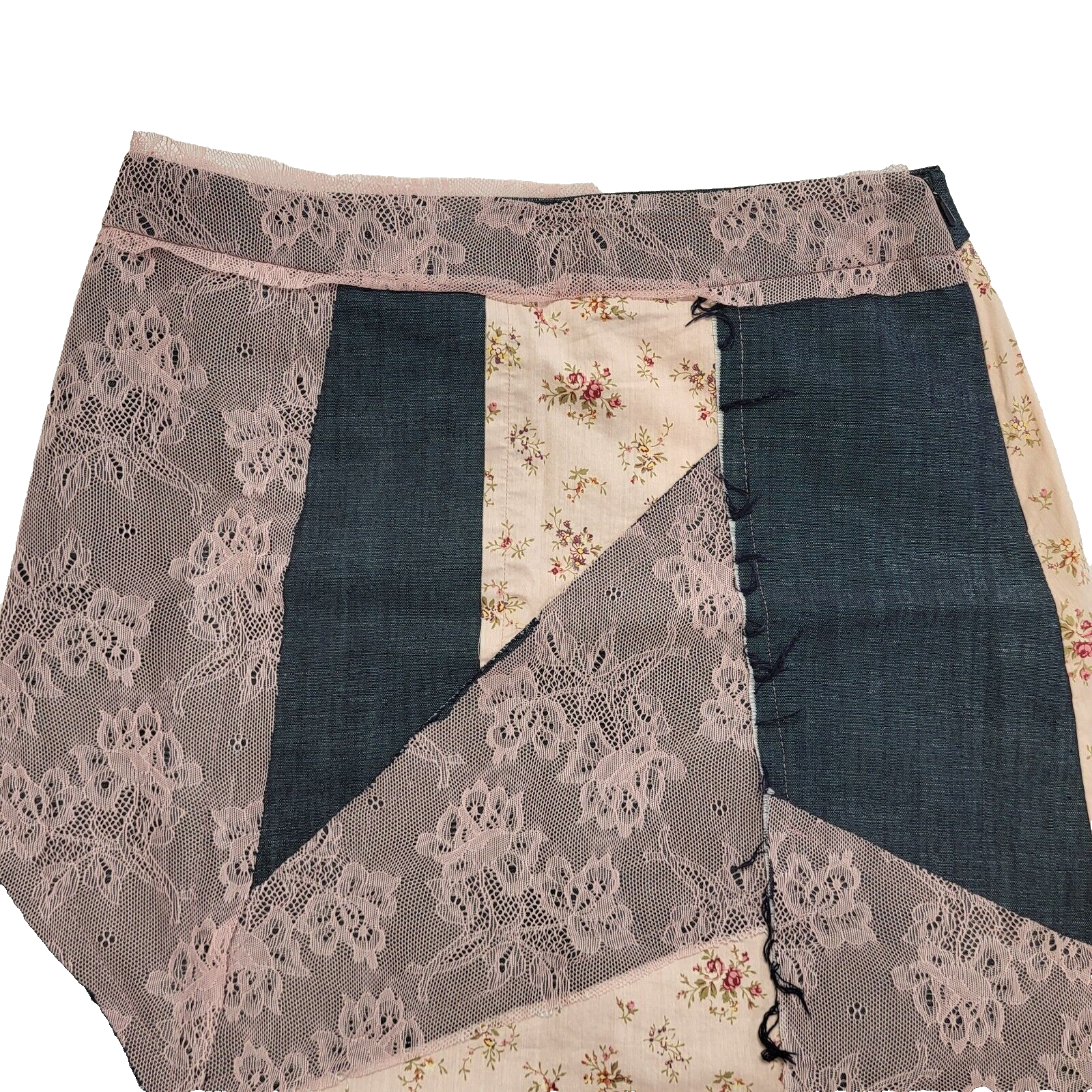 Oasis Vintage 90's Blue & Pink Floral Asymmetrical Denim Skirt Womens UK 10 W28