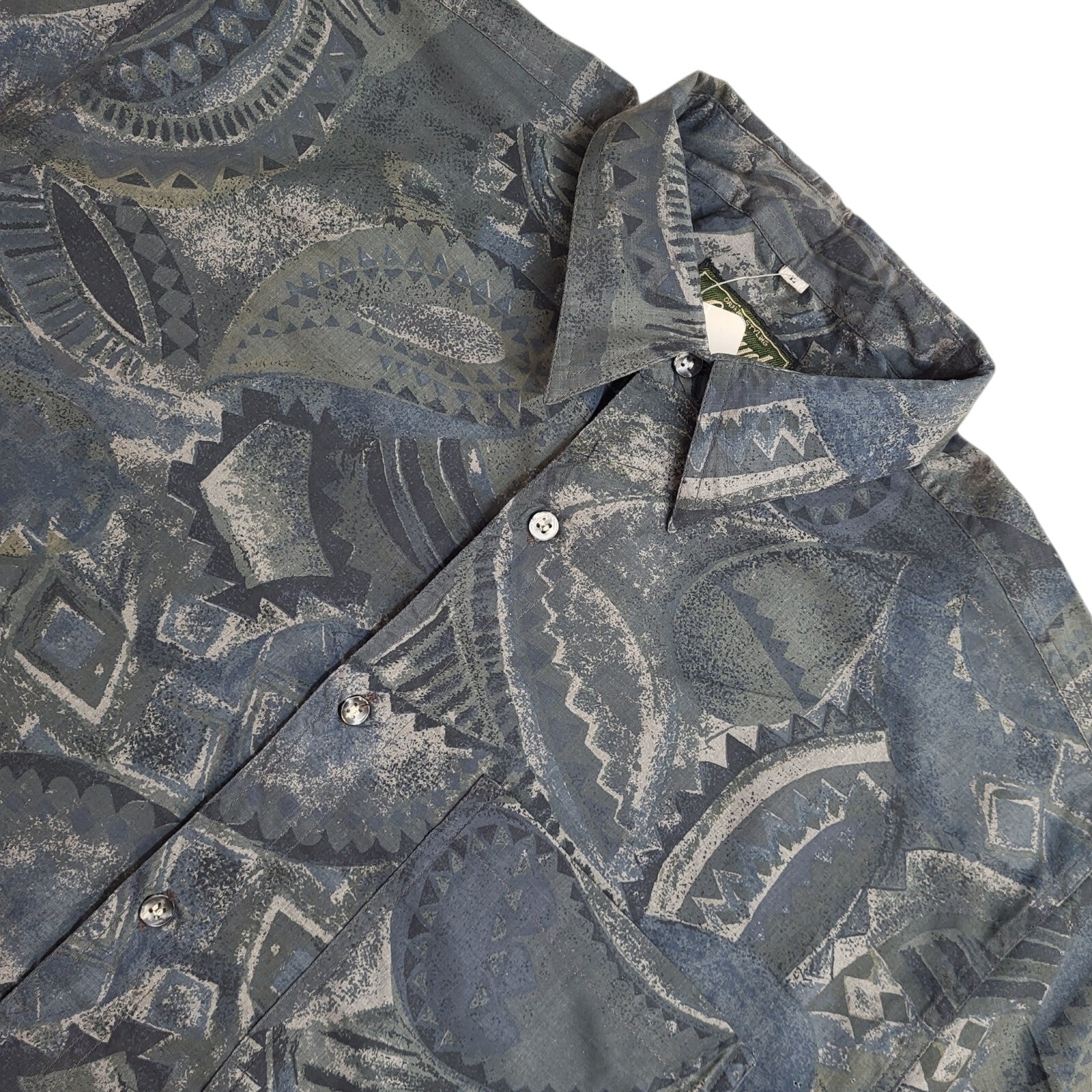 Latitude 90's Blue & Grey Abstract Short Sleeve Shirt Uk Men's Size Large