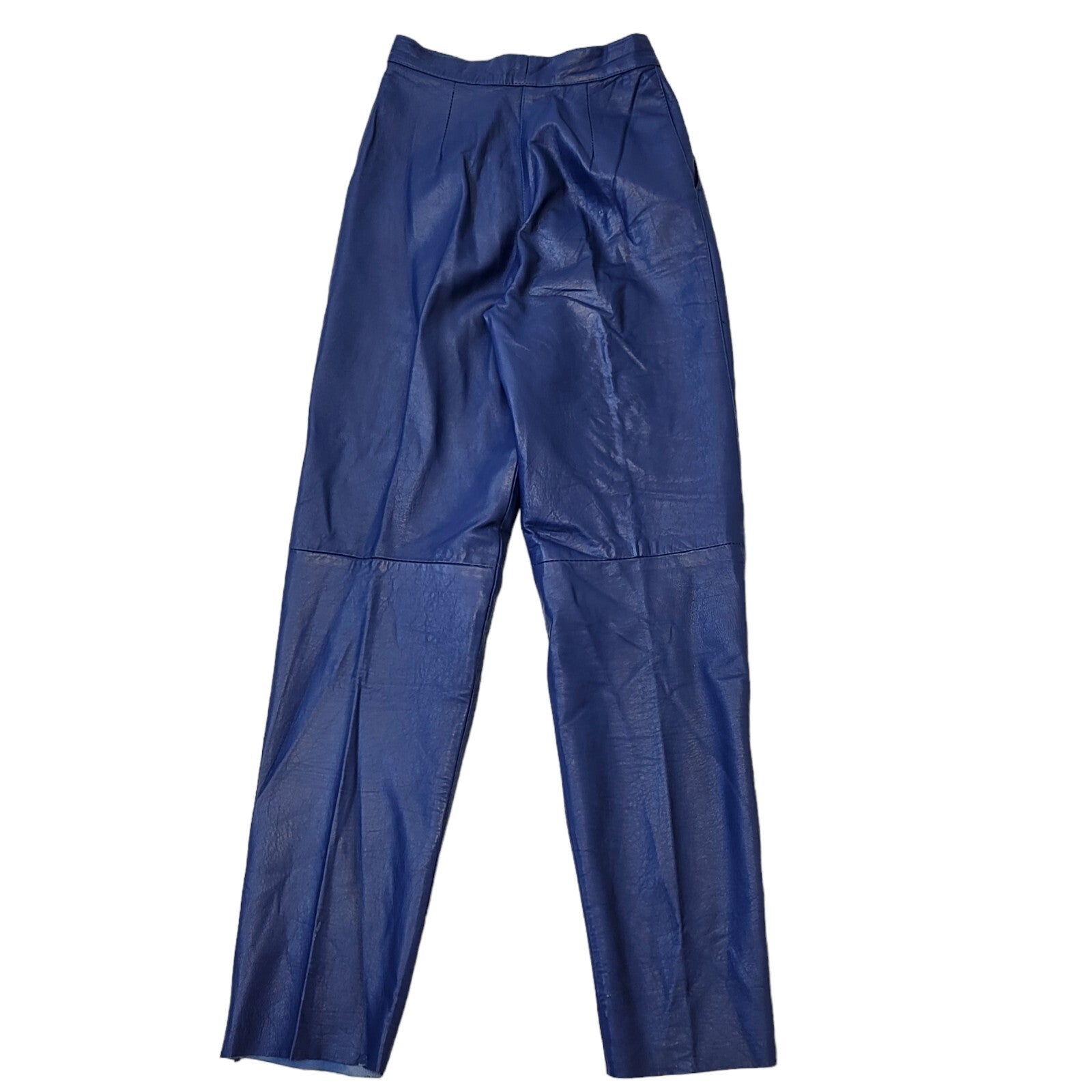 80s Vintage Blue Tapered Leather Trousers Women's Size 8 W26 L31