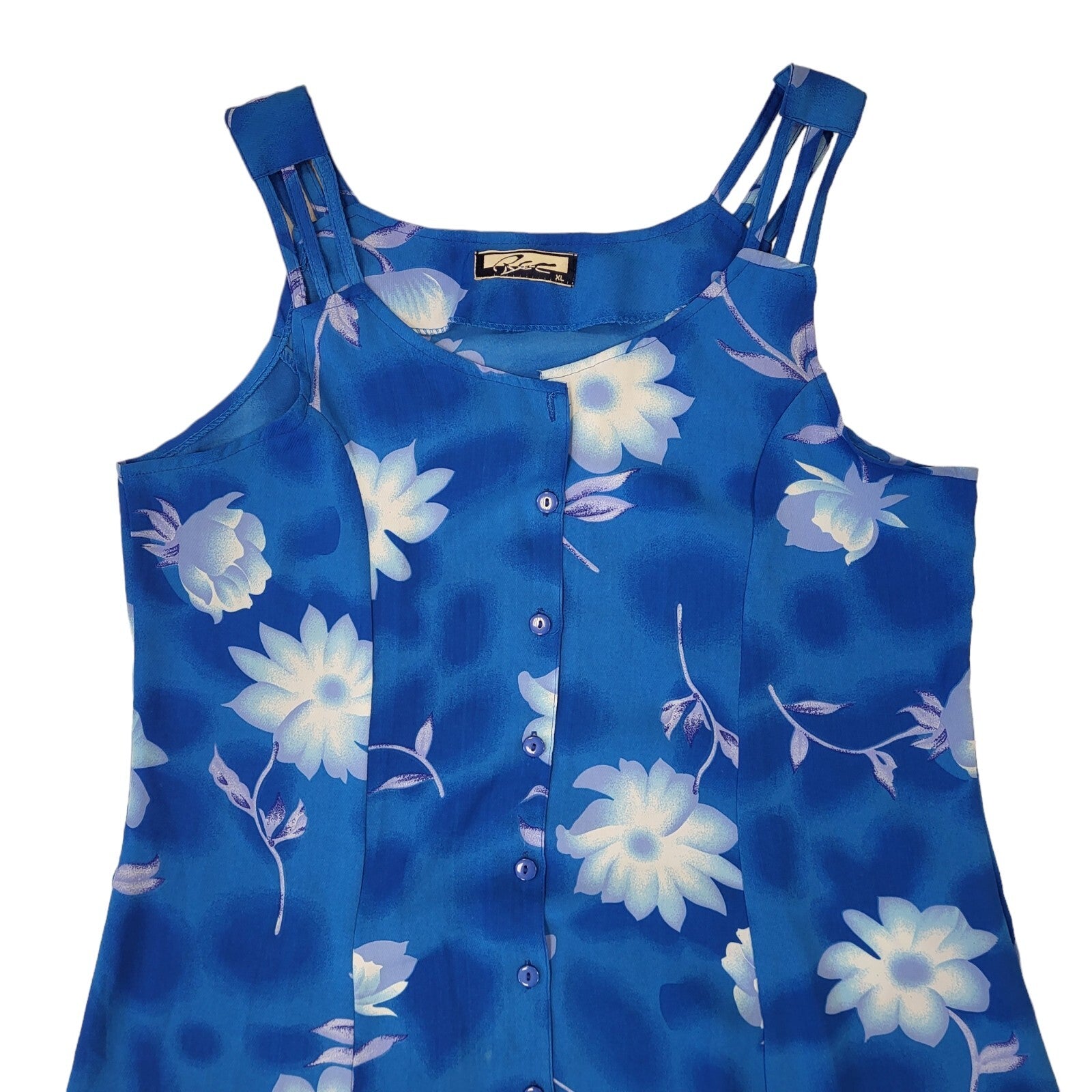 Vintage 70s Blue Floral A-Line Dress Uk Women's Size XL