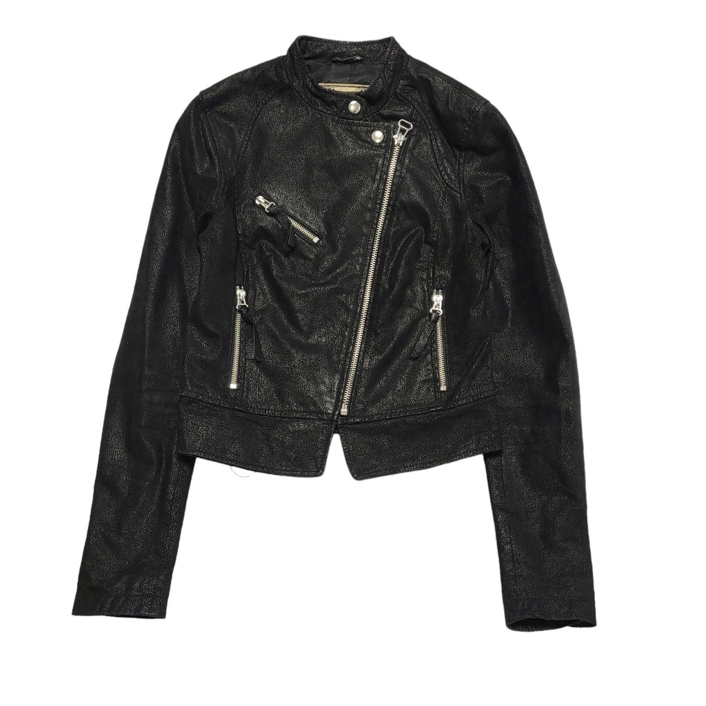 New Look Black Zipped Leather Jacket Uk Women's Size 8