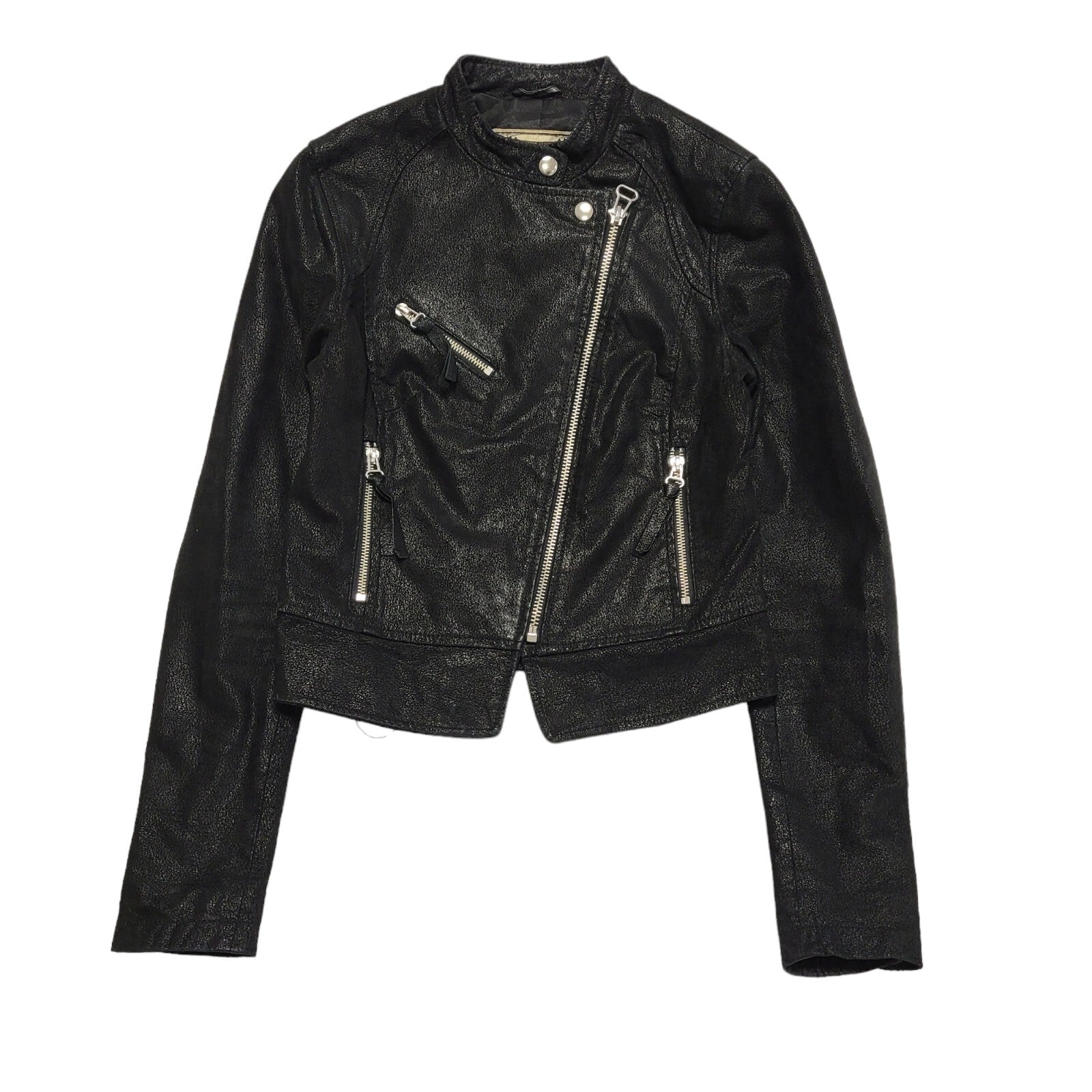 New Look Black Zipped Leather Jacket Uk Women's Size 8