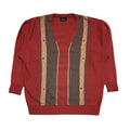 Gabicci Vintage 80s Red Green Striped V-Neck Jumper Men's UK 2XL