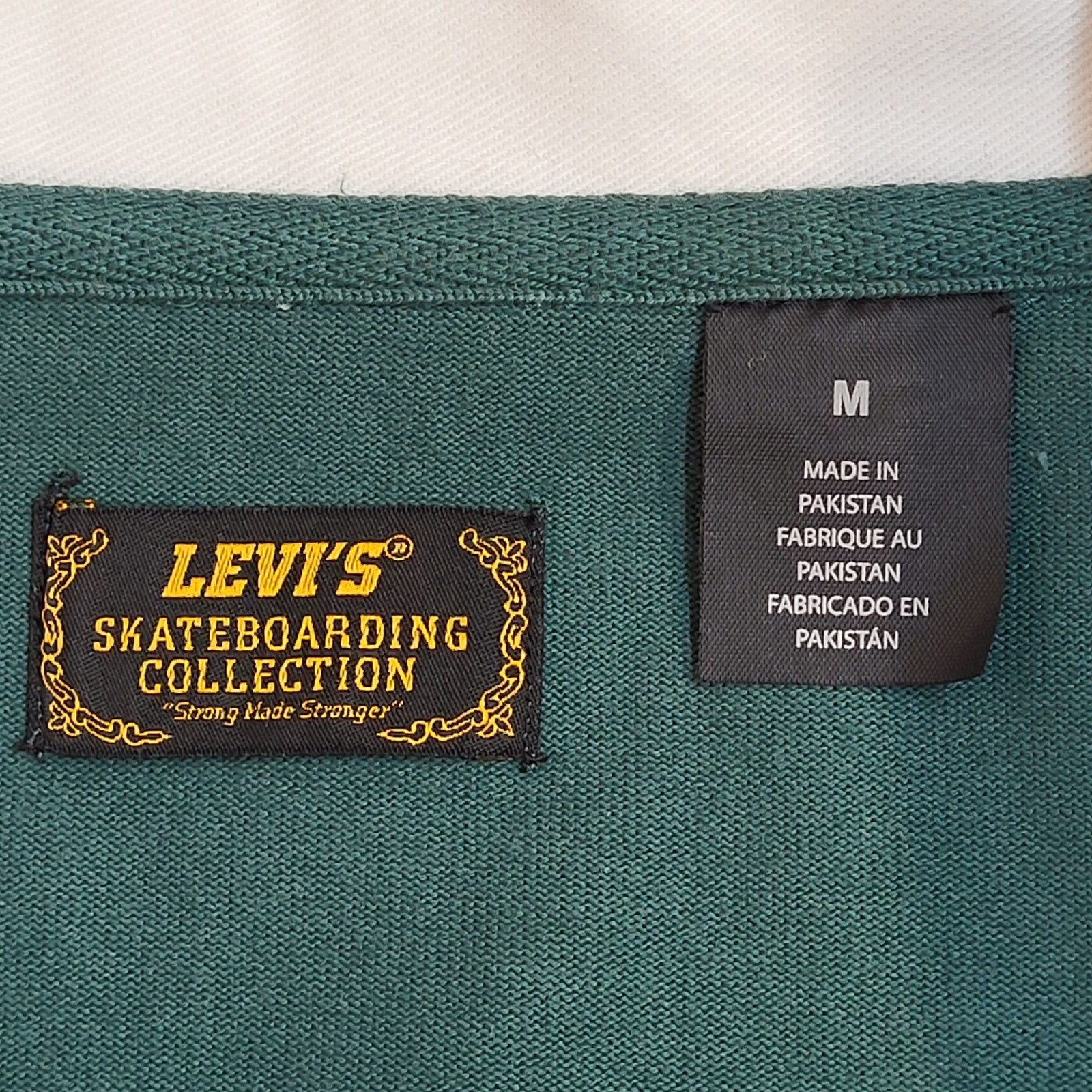 Levi's Green & White Cotton Long Sleeve Polo Shirt Uk Men's Size M