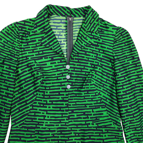 70s Vintage Green Abstract Collared Daywear Dress Women's 12