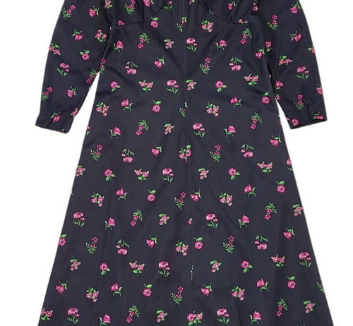 70s Vintage Black & Pink Floral Maxi Dress Women's Size 16 Eu 44