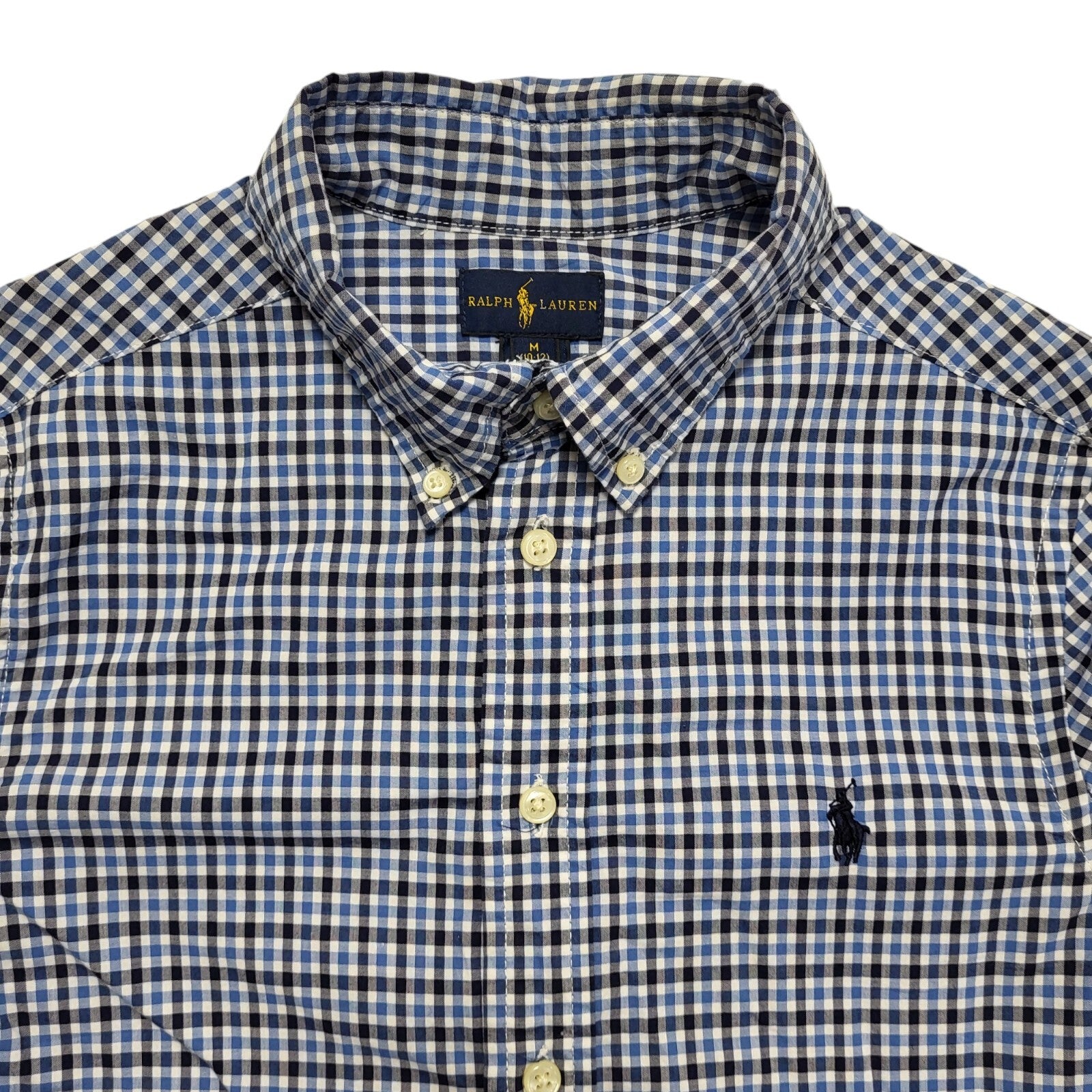 Ralph Lauren Y2K Blue Check Long Sleeve Vintage Boys Size M Age 10-12