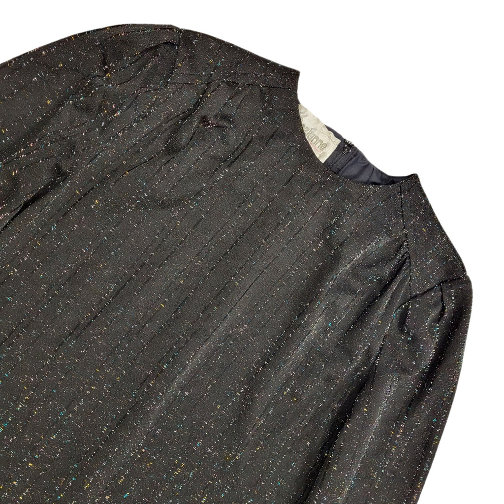 80s Vintage Rozlynne Black Long Sleeve Sparkly Evening Dress Women's 14