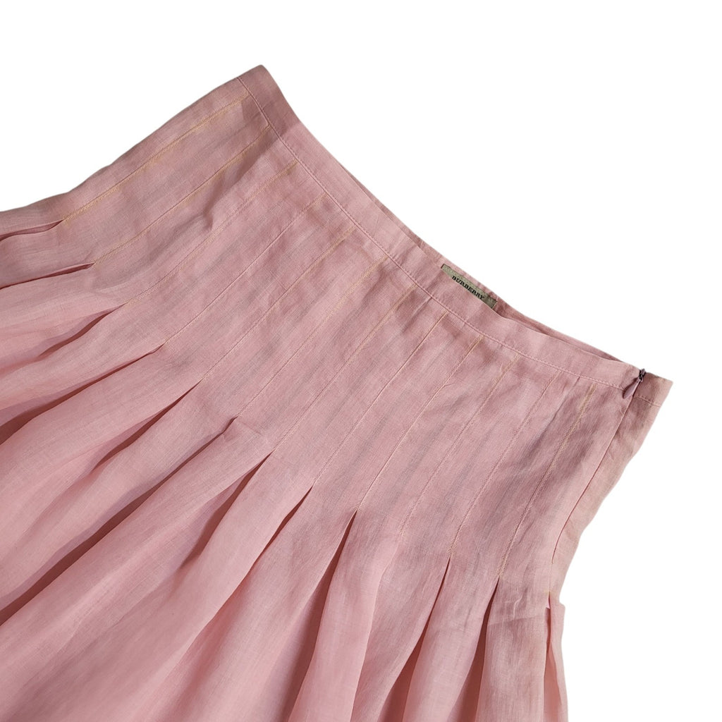 Burberry London Skirt Y2K A-Line Pink Pleated Linen Women's Uk 12 W30 (usa 8)