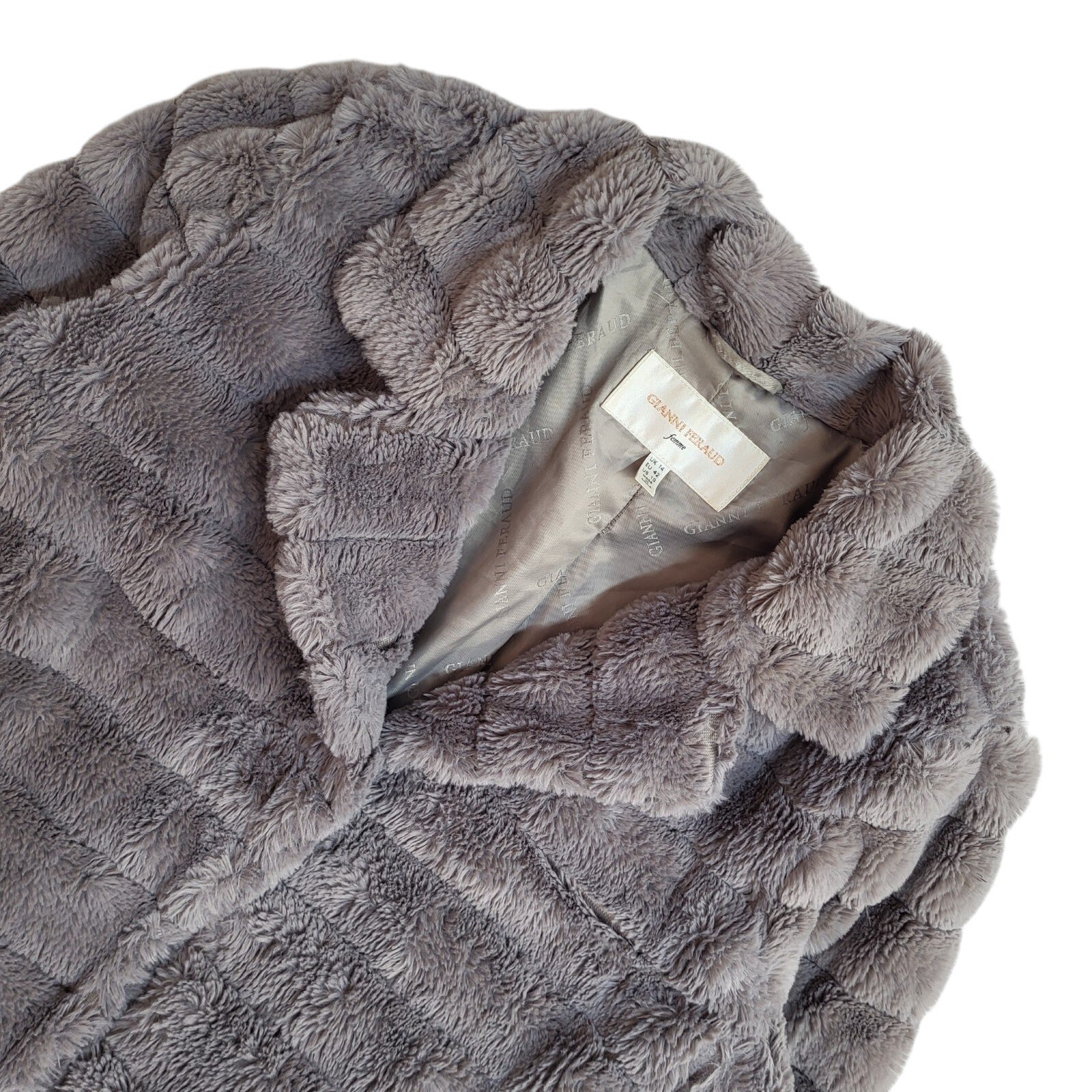 Gianni Feraud Vintage 90's Grey Faux Fur Coat Women's UK 14