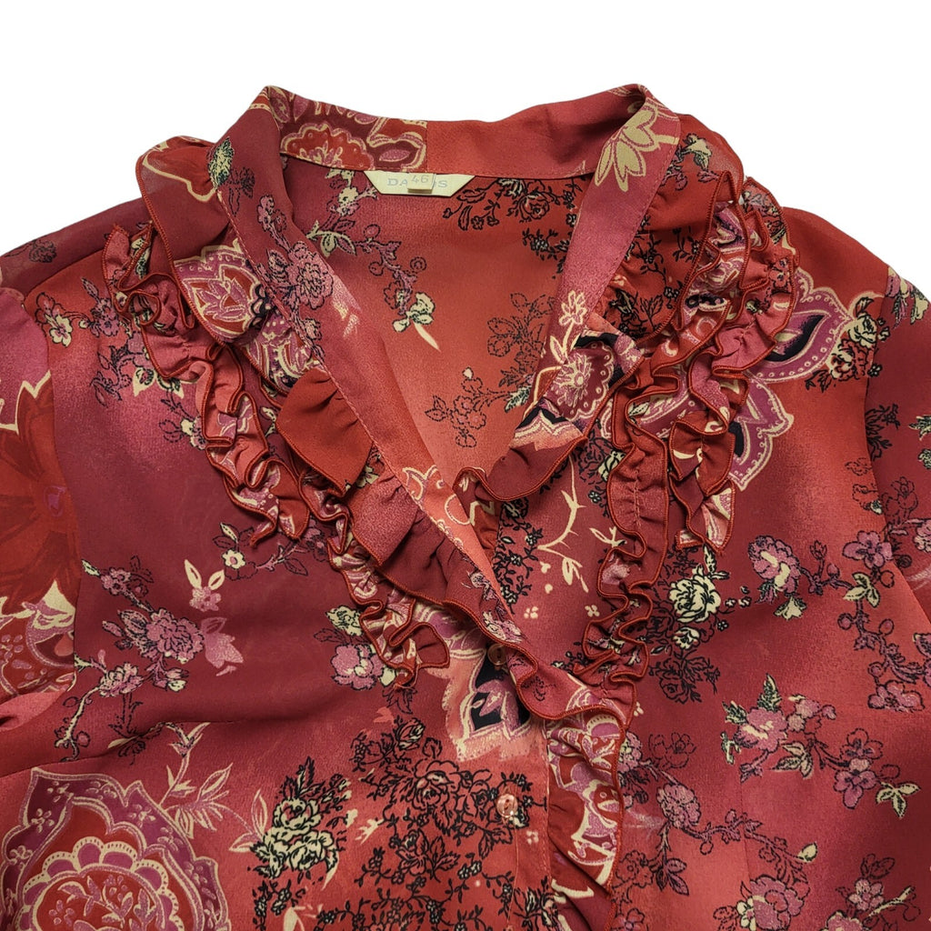 Dado's Vintage 80's Floral Ruffle Neck Blouse Womens UK 18
