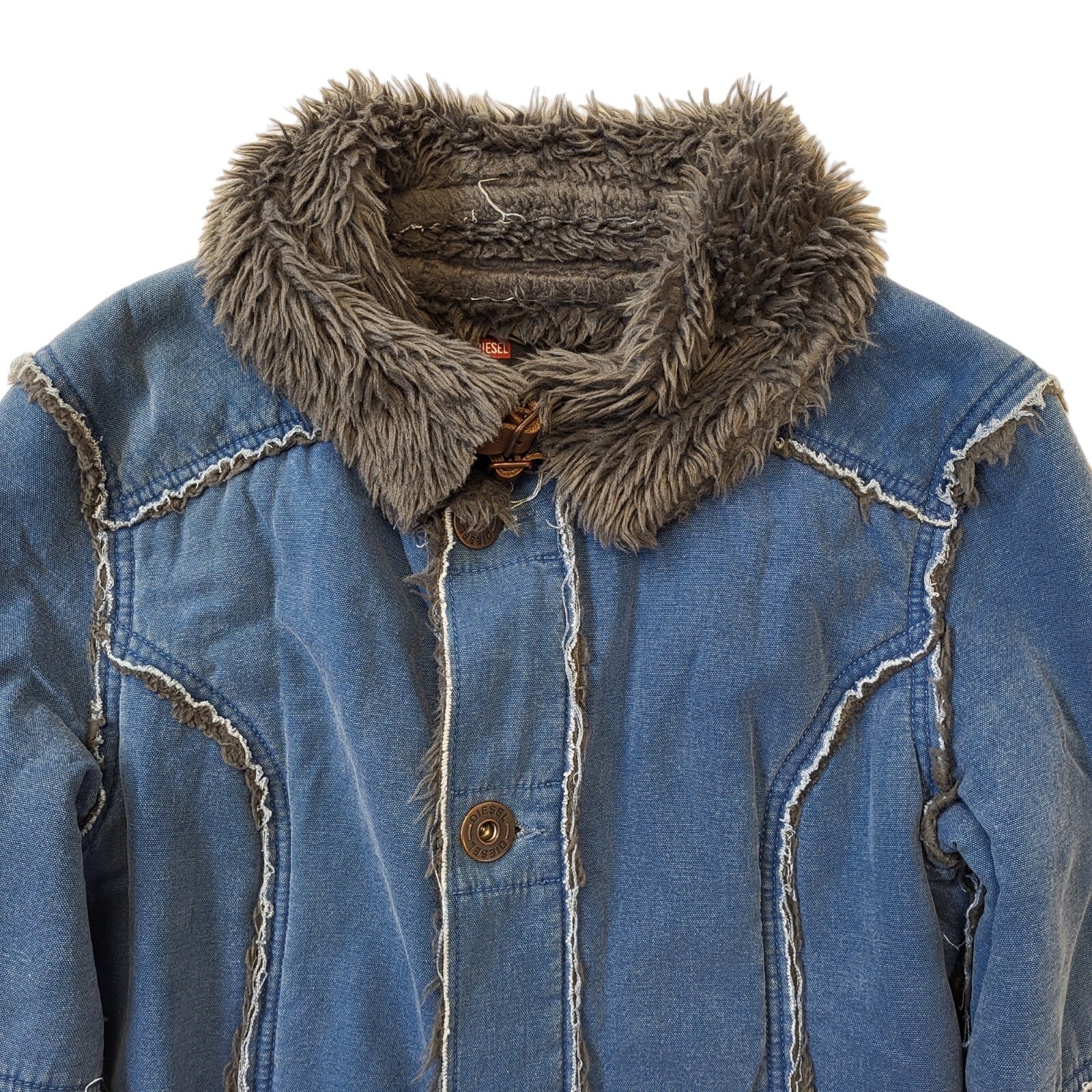 Diesel Y2K Blue Button Up Faux Fur Lined Coat Women's Size Small