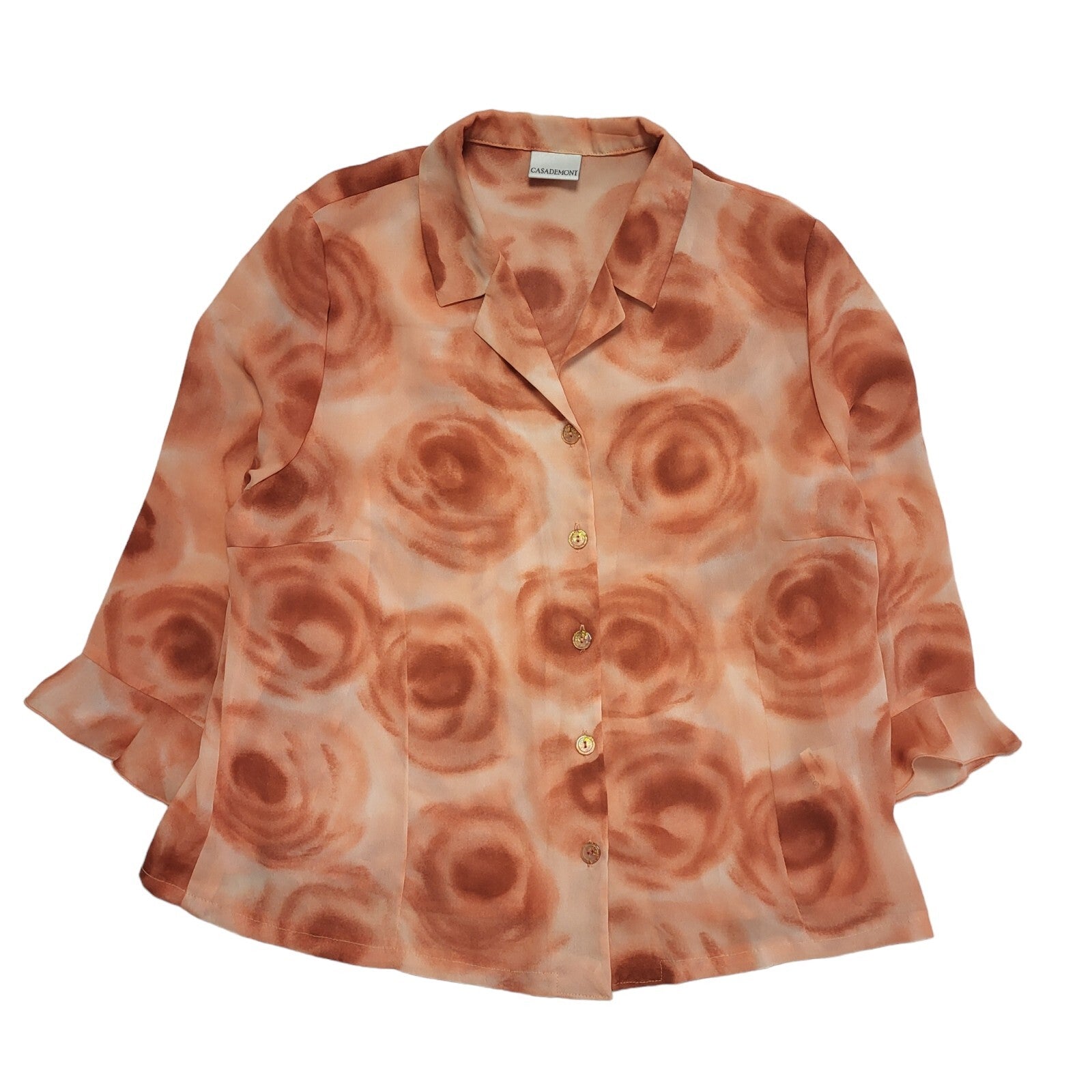 Casademont Vintage 90's Red Floral Sheer Blouse Womens UK Size 16