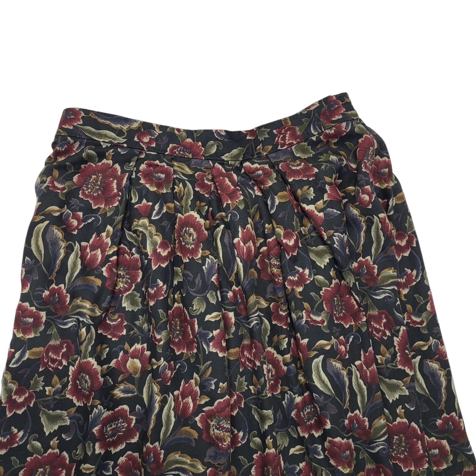 Marks & Spencer 90s Vintage Black, Red & Green Floral Skirt Women's Size 16 W34