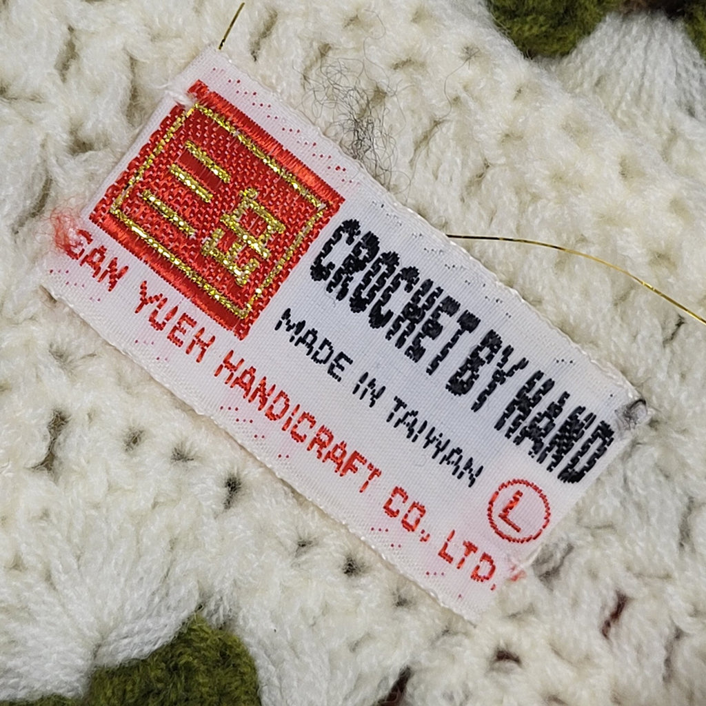 Crochet By Hand White Green Wool Shawl Uk Women's Size Large