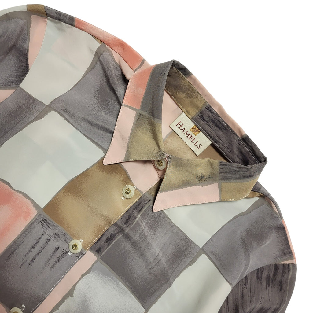 Hamells Vintage 80's Pink,Grey & Brown Patch Long Sleeve Shirt Womens UK 10