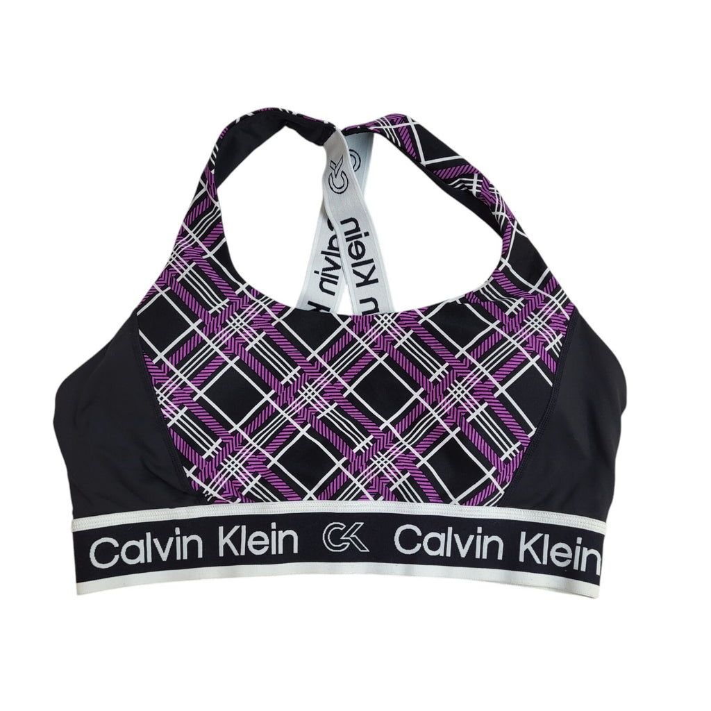 Calvin Klein Black & Purple Checked Gym & Training Sports Top Women's Size L