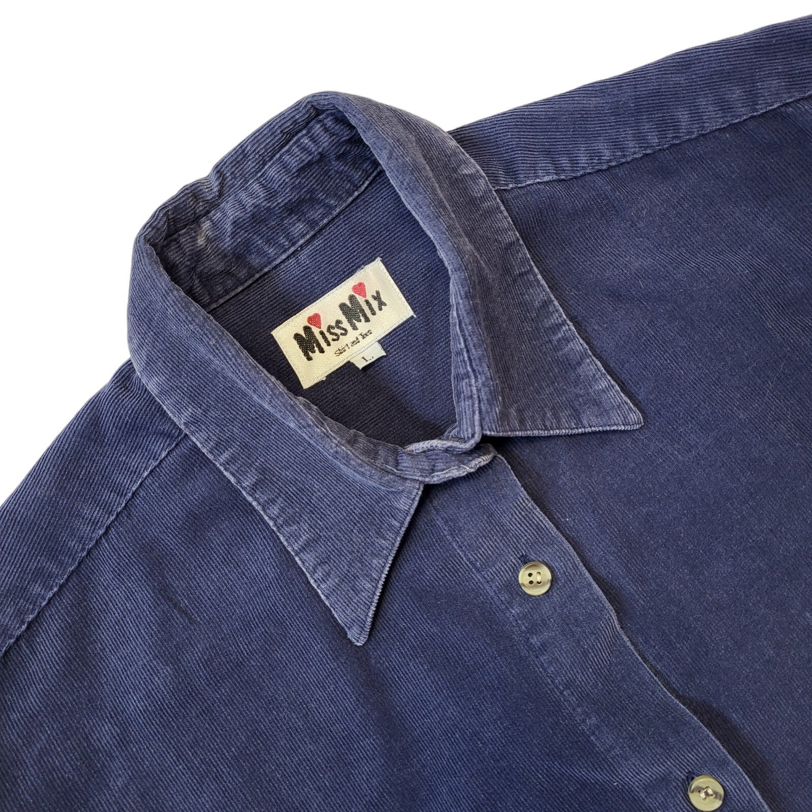 Miss Mix 90s Vintage Blue Corduroy Long Sleeve Shirt Women's Large