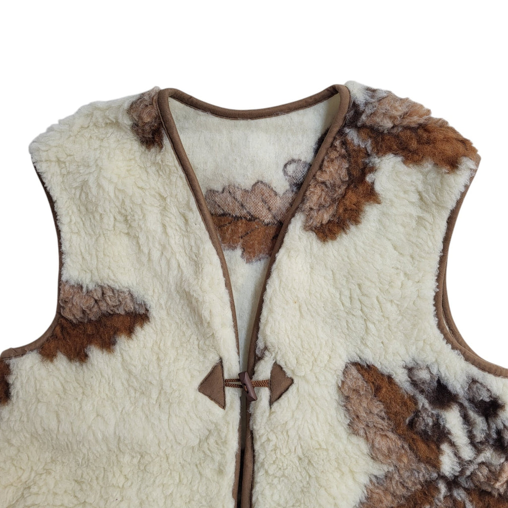 Vintage Beige & Cream 80s Button Faux Fur Gilet UK Women's Size 20