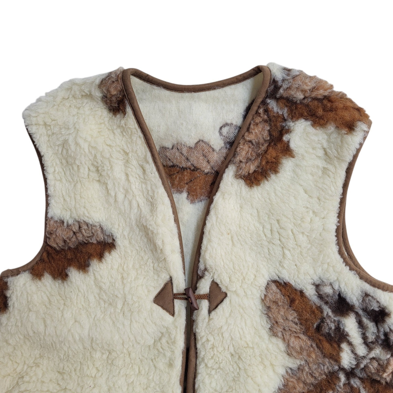 Vintage Beige & Cream 80s Button Faux Fur Gilet UK Women's Size 20
