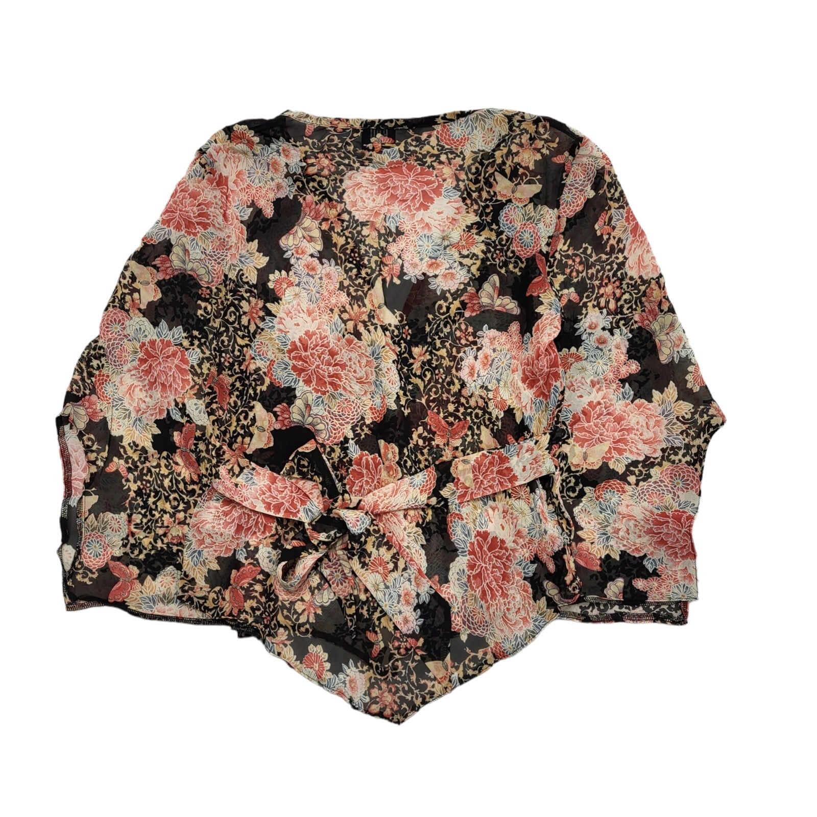 Bay Y2K Vintage Black & Pink Floral Retro Tunic Top Womens UK Size 8