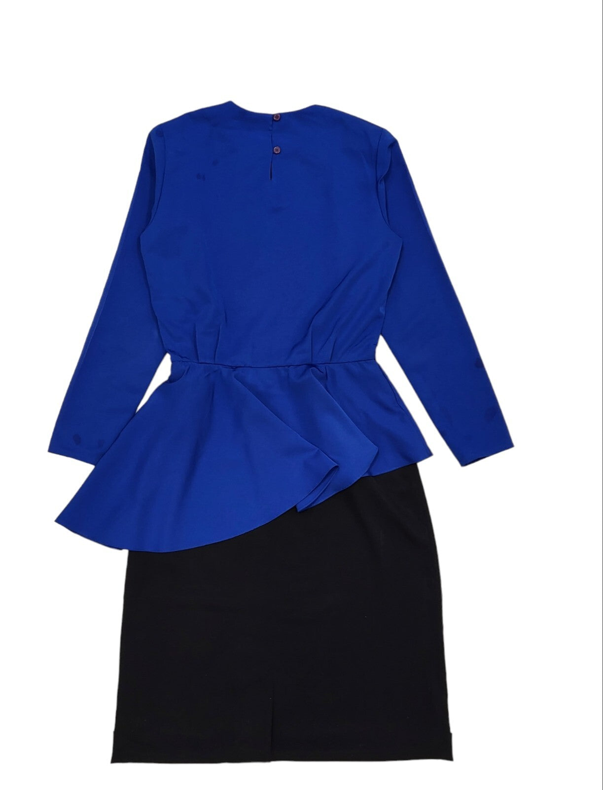 Simon Ellis 80s Vintage Blue & Black Peplum Evening Dress Women's Size 10