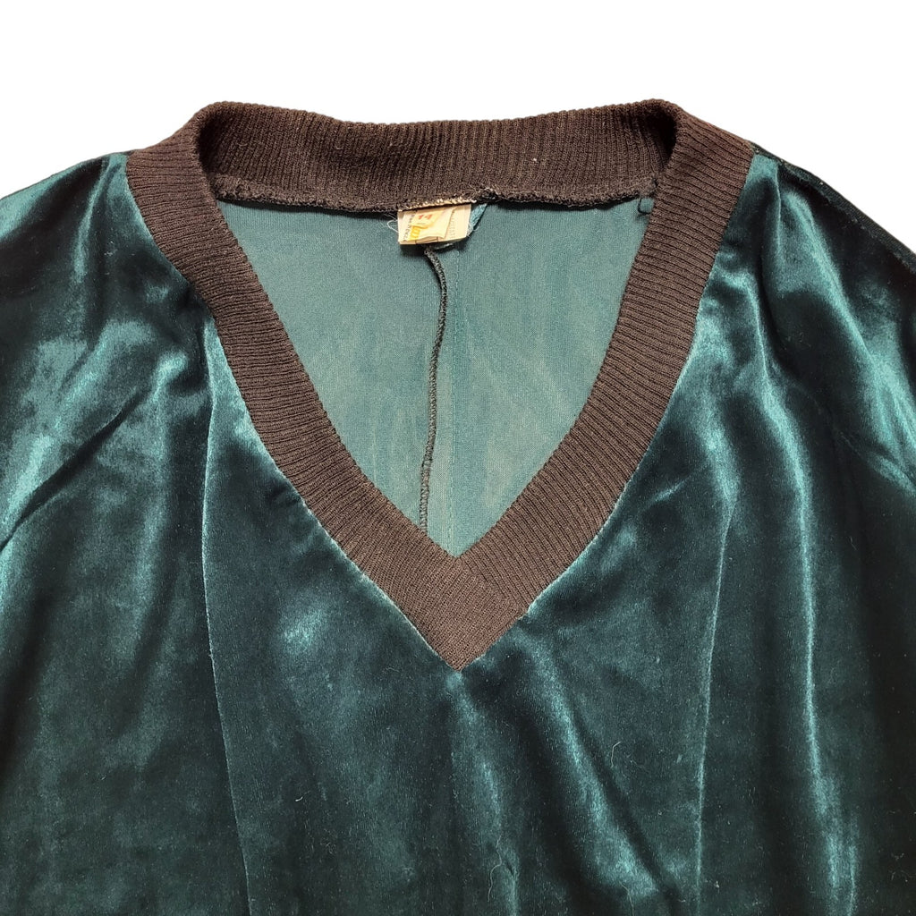 Shelana Vintage 80's Green Velour V-Neck 3/4 Sleeve Batwing Top Womens UK 14