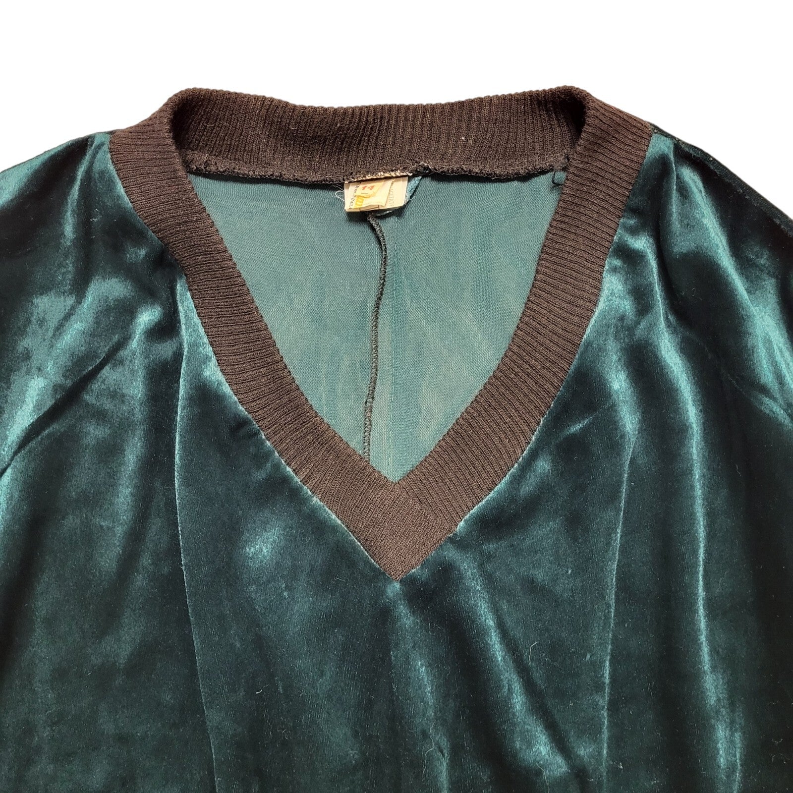 Shelana Vintage 80's Green Velour V-Neck 3/4 Sleeve Batwing Top Womens UK 14