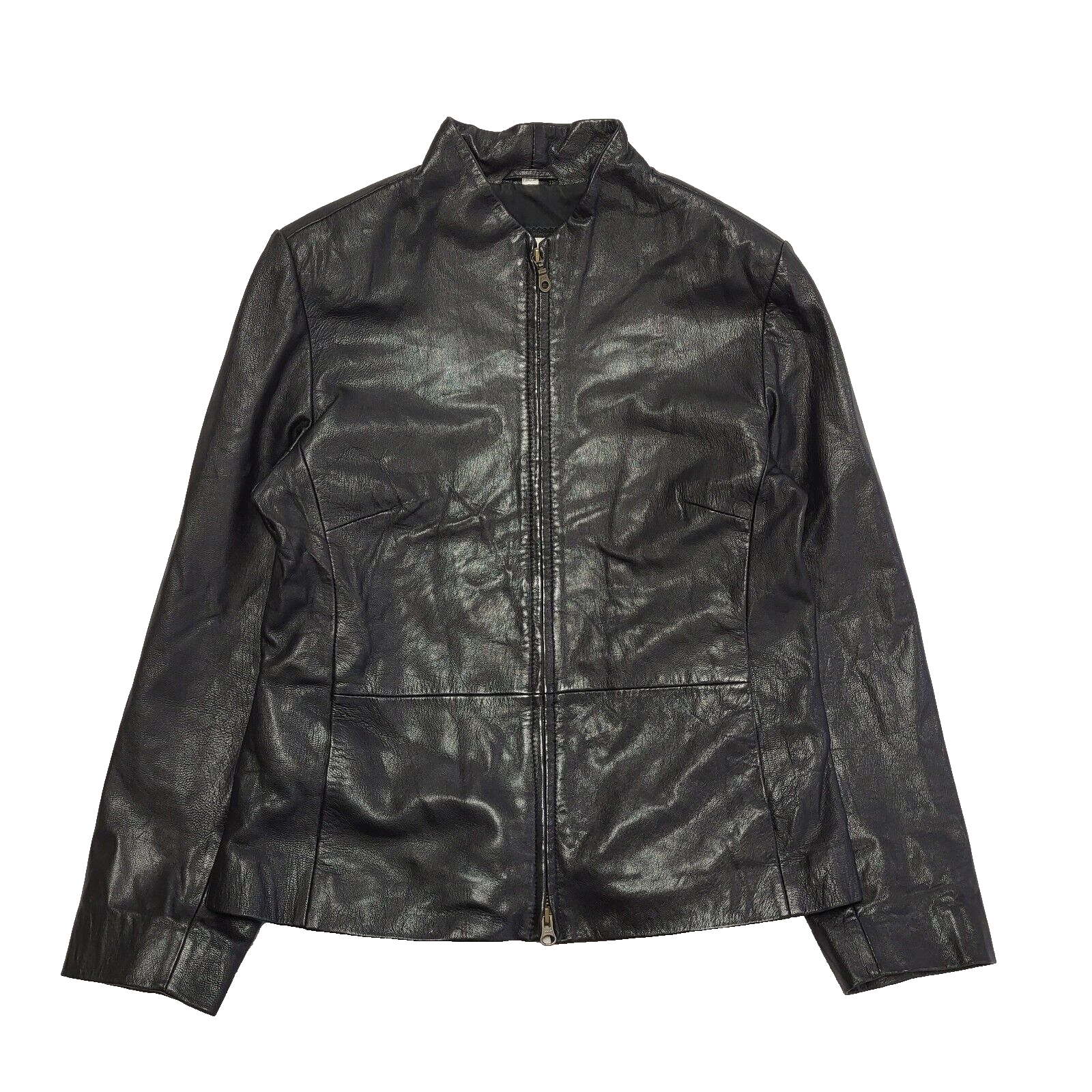 Modern Classic 90s Vintage Black Zipped Leather Jacket Uk Women's Size 12