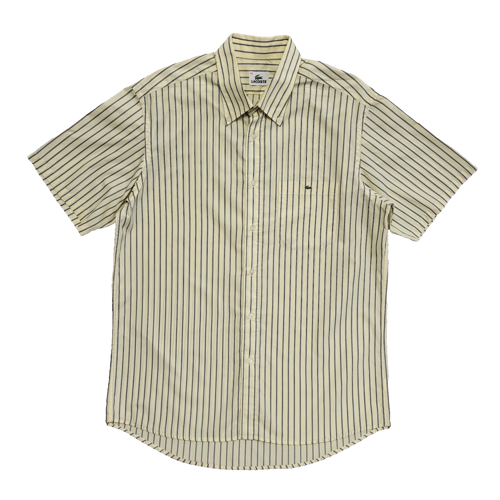 Lacoste Vintage 90's Yellow Blue Striped Short Sleeve Shirt Uk Men's Size L