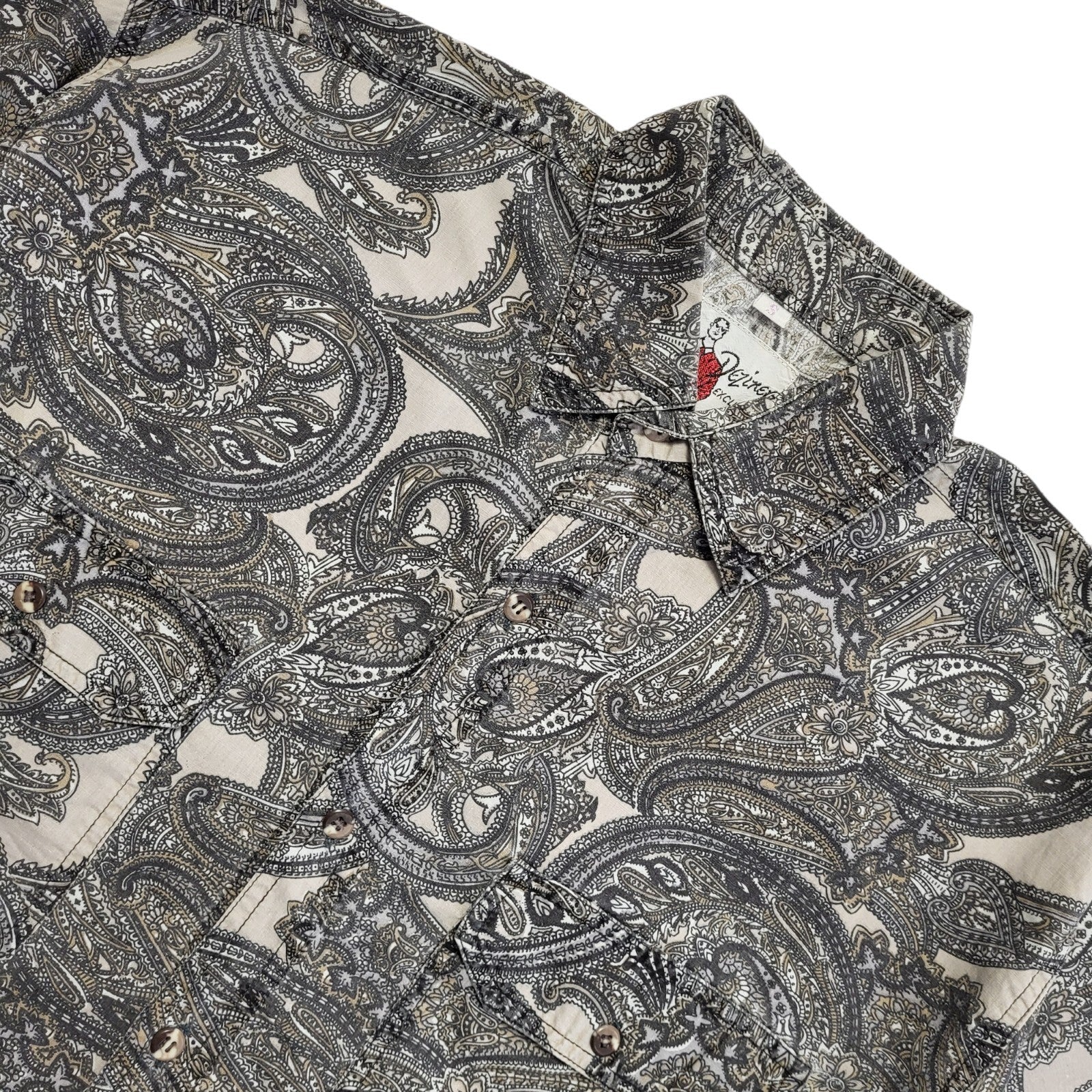 Dezinger Vintage 90's Grey Abstract Short Sleeve Shirt Uk Men's Size S