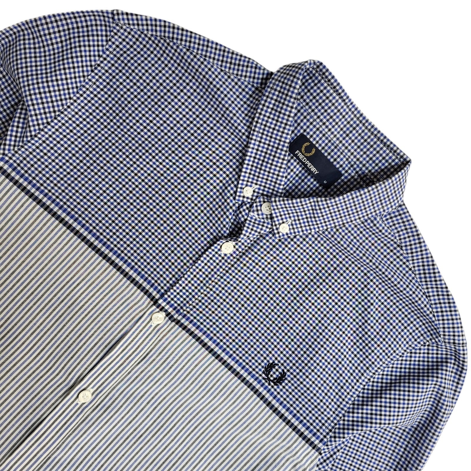 Fred Perry Vintage 90's Blue Checked Slim Fit Long Sleeve Shirt Mens UK M