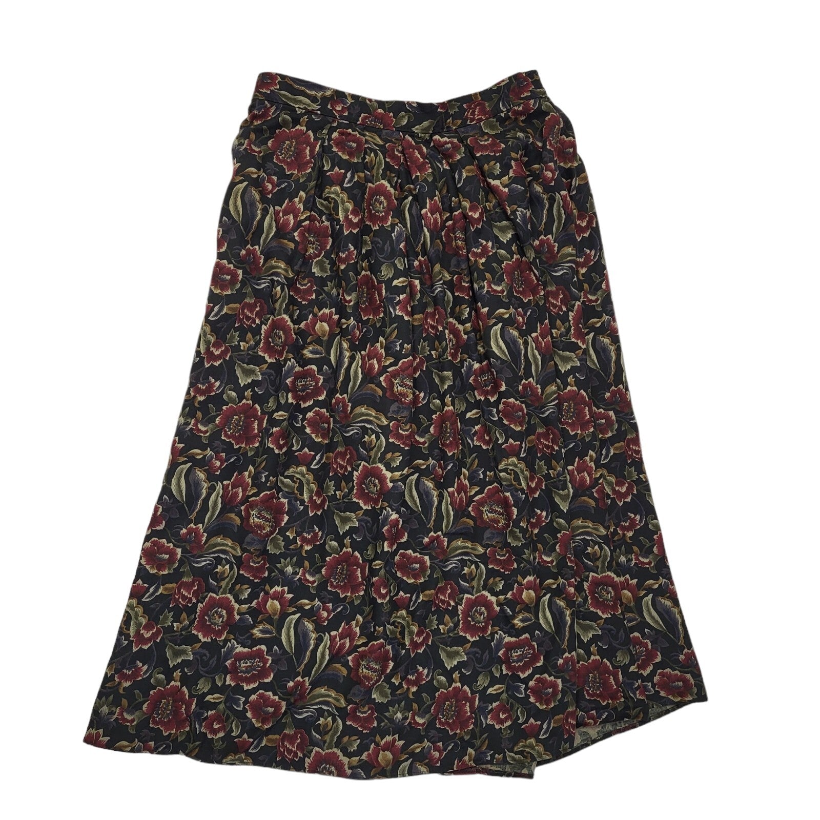 Marks & Spencer 90s Vintage Black, Red & Green Floral Skirt Women's Size 16 W34
