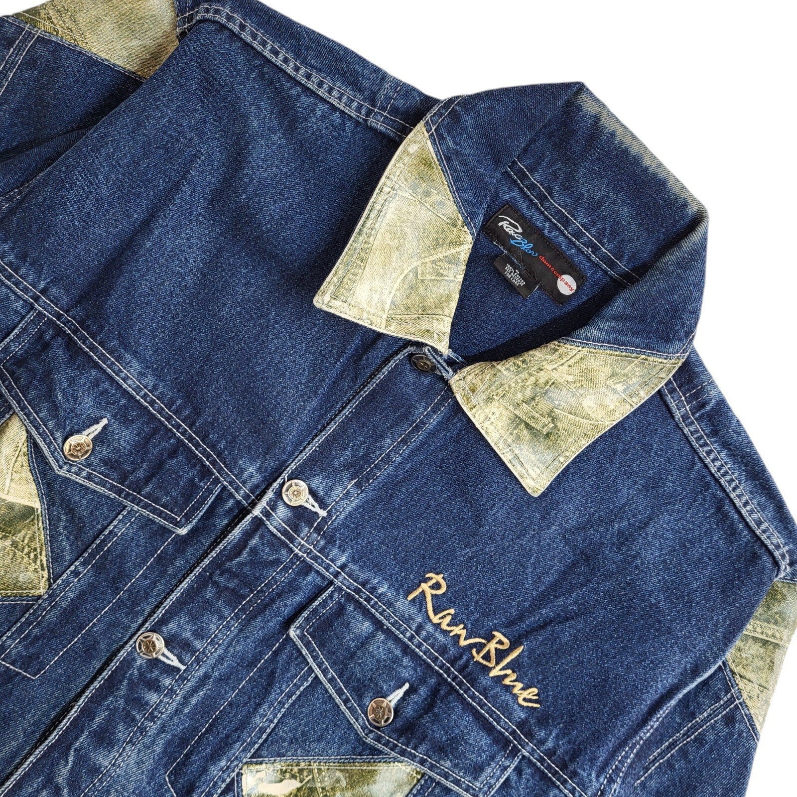 Raw Blue 90s Button Vintage Denim Jacket Uk Men's Size Medium
