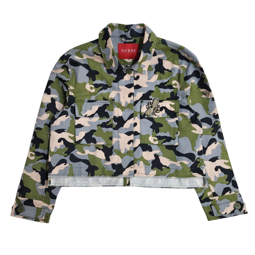 Guess Vintage Y2k Green Blue Camouflage Denim Jacket Uk Women's Size Small