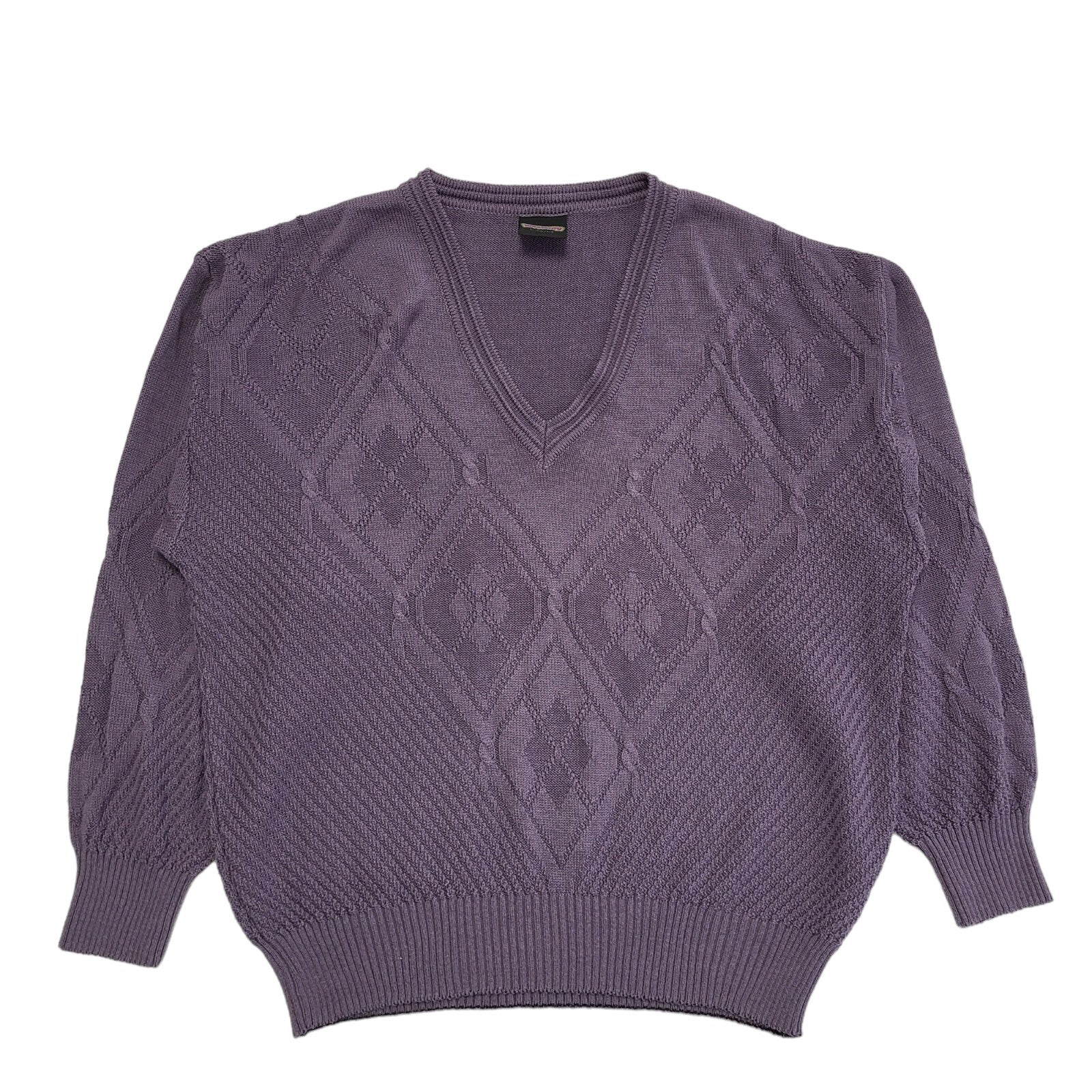 Westbury 80s Vintage Purple V-Neck Jumper Uk Men's Size Large