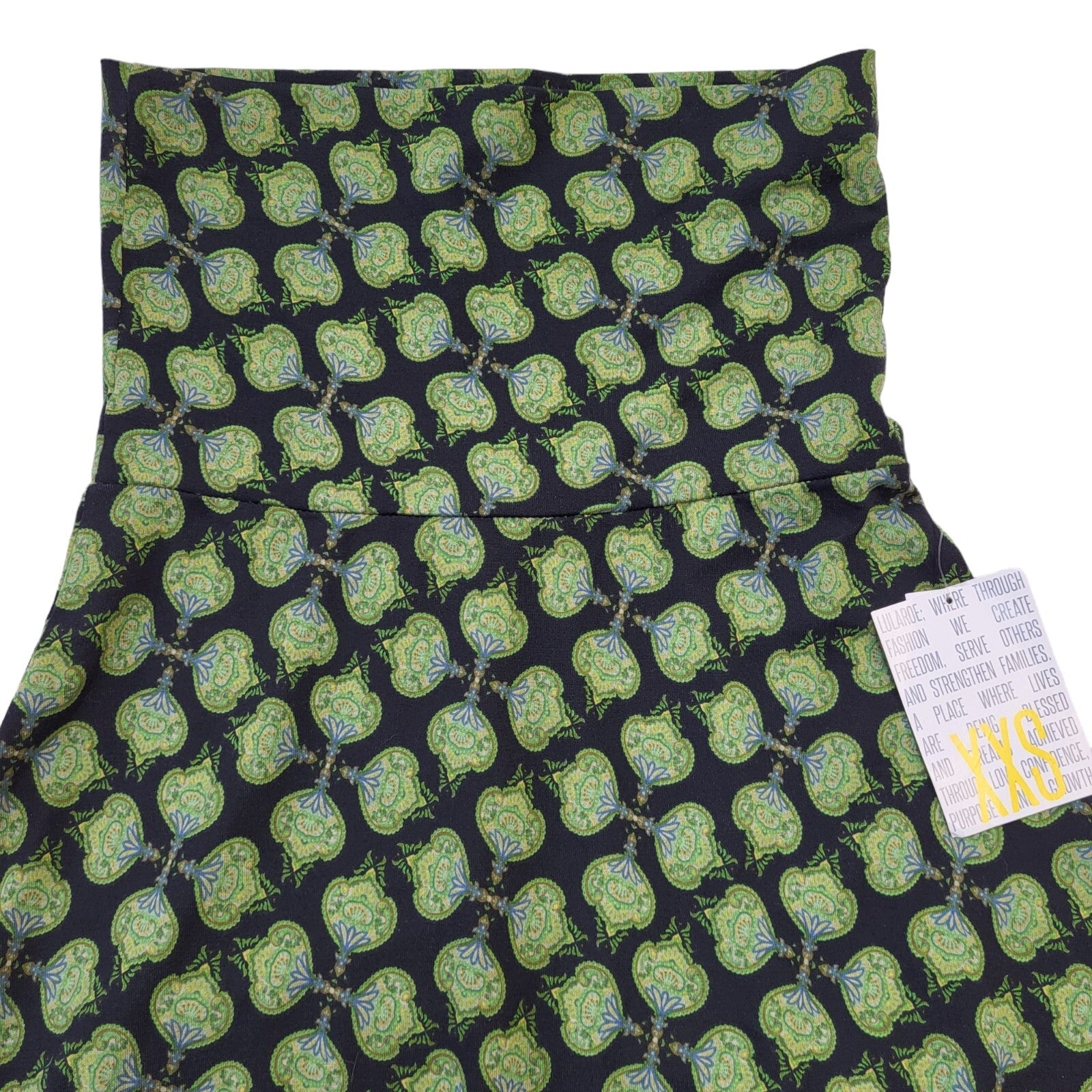 Lula Roe Y2K Vintage Green & Black Retro Abstract Maxi Skirt Women's XXS W22