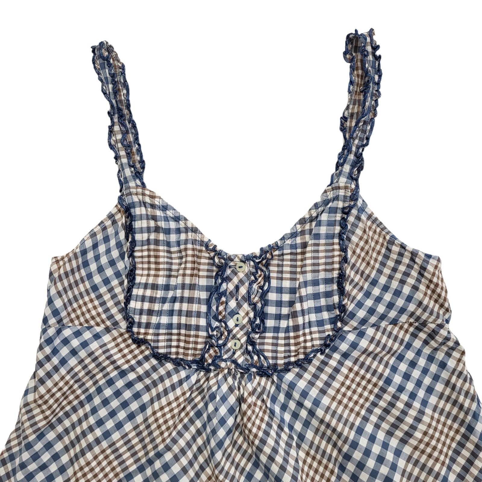 Levi's Vintage Y2K Brown & Blue Checked Strap Button Top Womens UK Size L