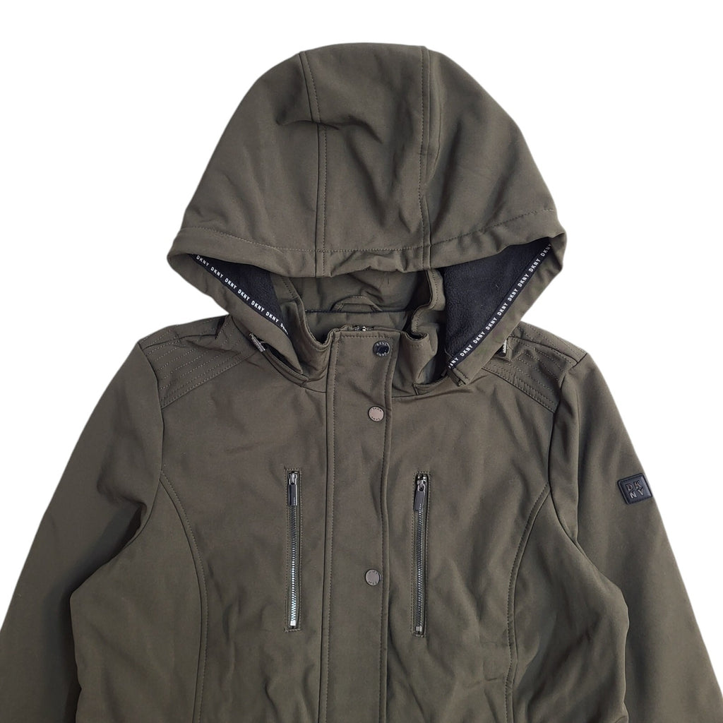 DKNY Vintage Y2k Green Hooded Zip & Snap Front Coat Women's UK L