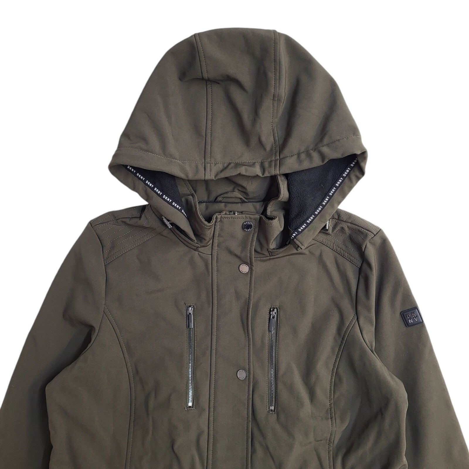DKNY Vintage Y2k Green Hooded Zip & Snap Front Coat Women's UK L