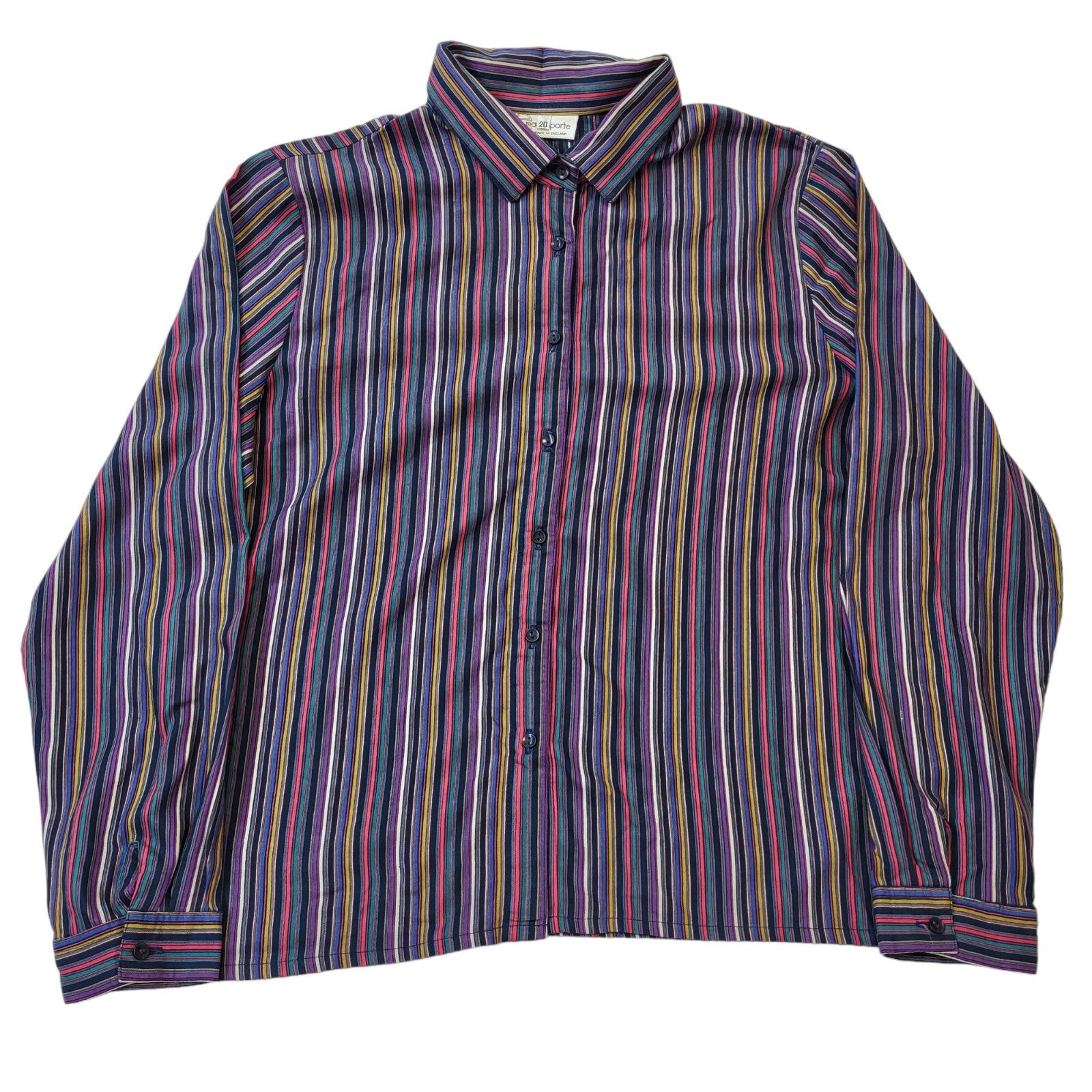 Paul Laporte 90s Vintage Multicoloured Long Sleeve Striped Shirt Womens Size 20