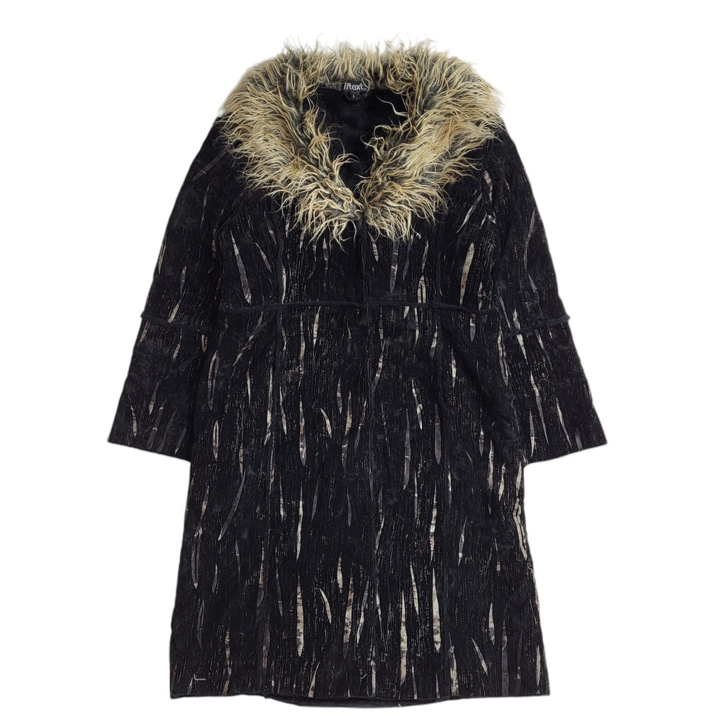 Text Black 90s Vintage Faux Fur Coat Uk Women's Size Large