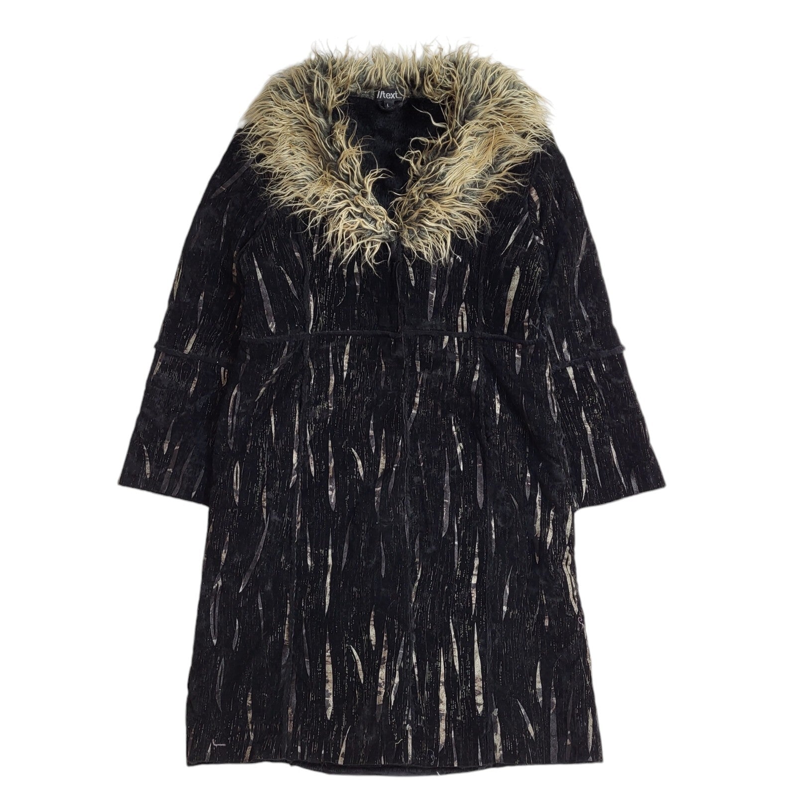 Text Black 90s Vintage Faux Fur Coat Uk Women's Size Large