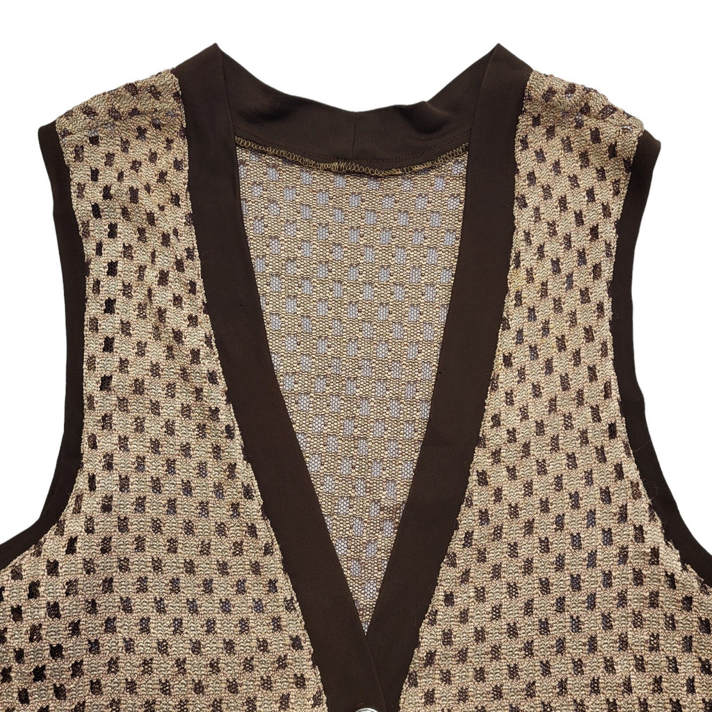 Cascade 90's Vintage Brown Button Up Spotted Waistcoat Womens UK Size 14