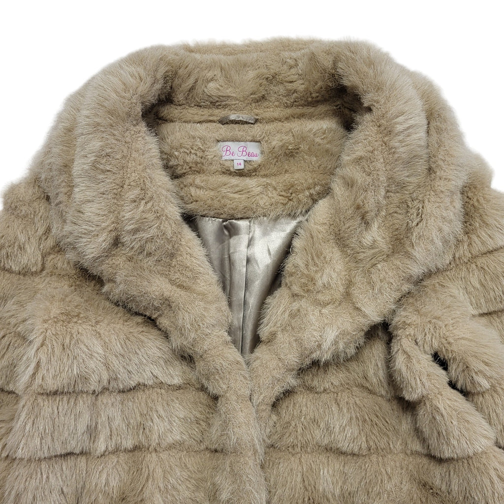 Be Beau Vintage 90's Beige Faux Fur Jacket Uk Women's Size 14