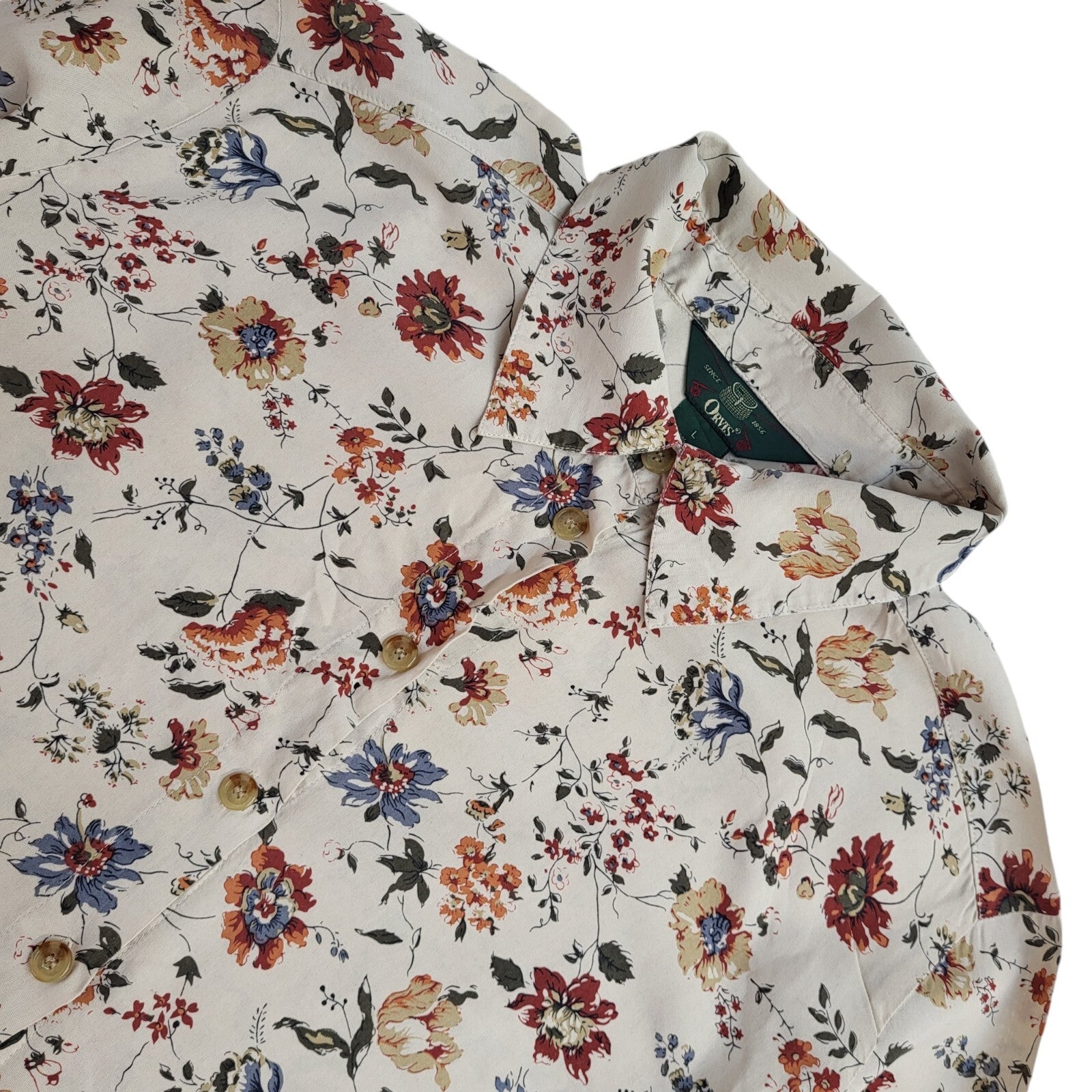 Orvis 90s Beige Pink Floral Long Sleeve Shirt Uk Women's Size Large
