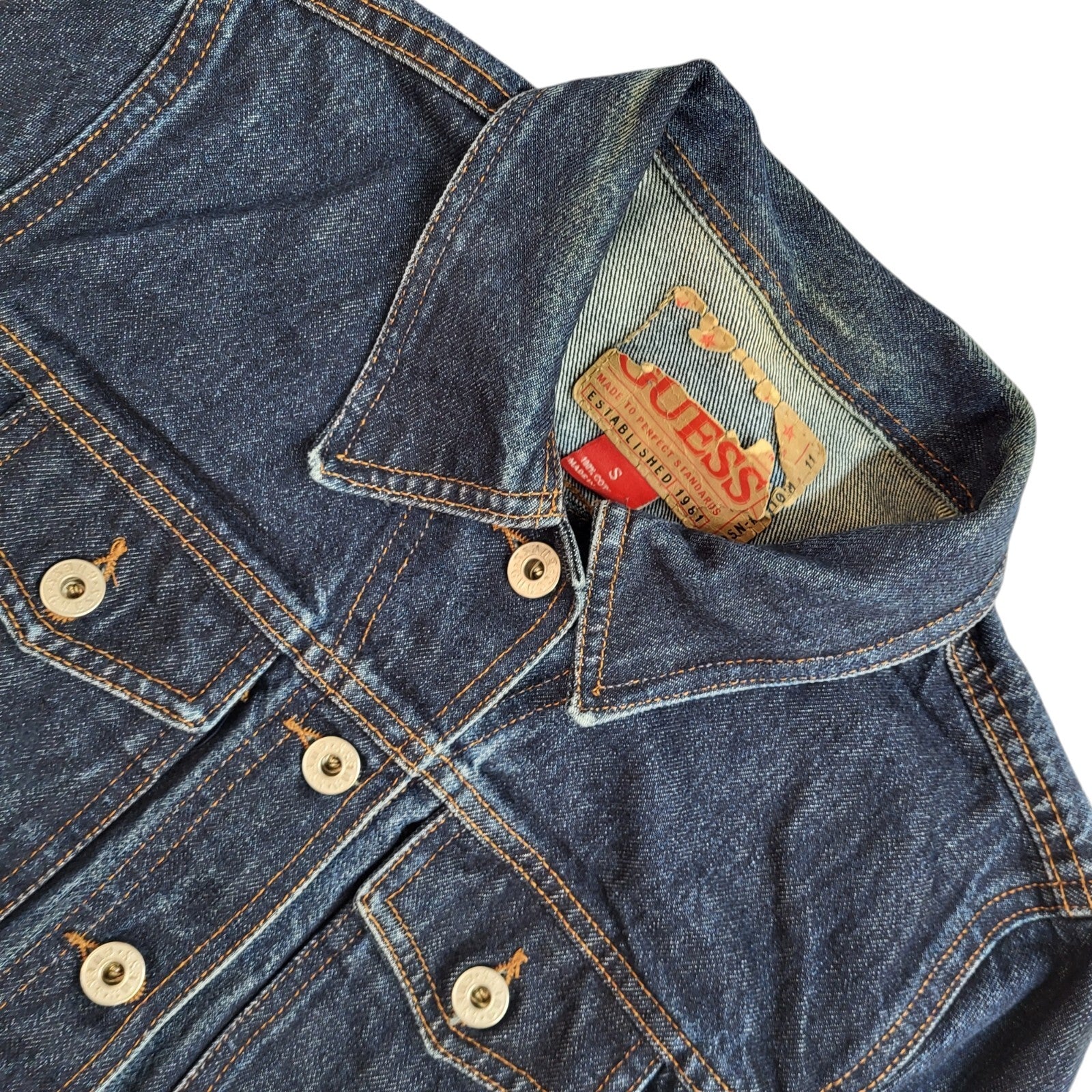 Guess Jeans Vintage Dark Blue 80s Denim Jacket Uk Women's Size Small