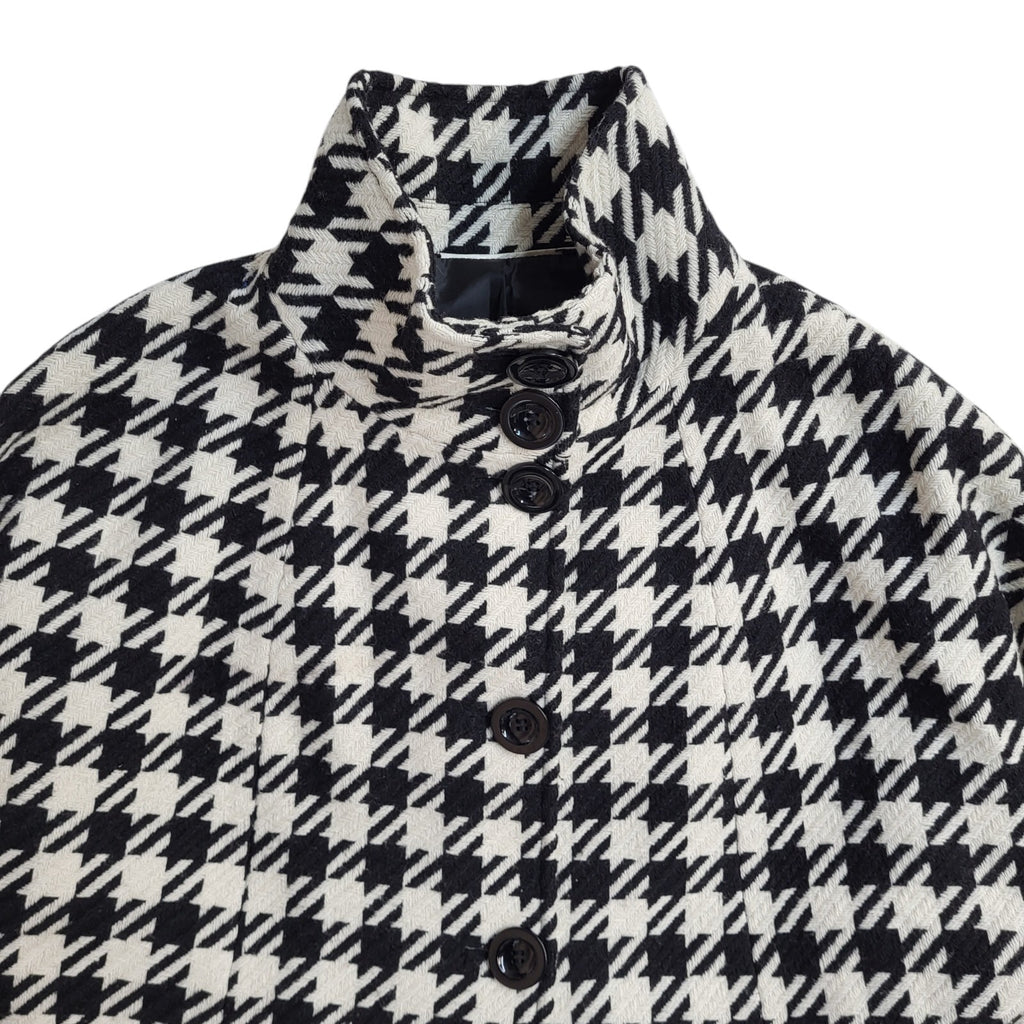 Vintage 90s Button Black & White Wool Overcoat UK Women's Size 18/20